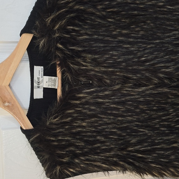 Kikit Studio Maurice Sasson Women's Faux Fur Vest Black Tan Ribbed Back Size XL - Picture 5 of 15